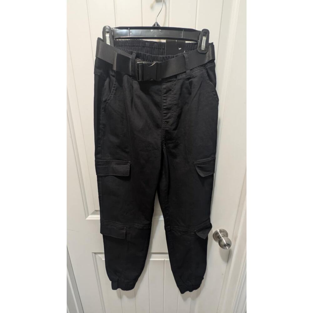 Womens VIP Black Cargo Pants Four Pockets Elastic Waist Band Belted Size 5/27